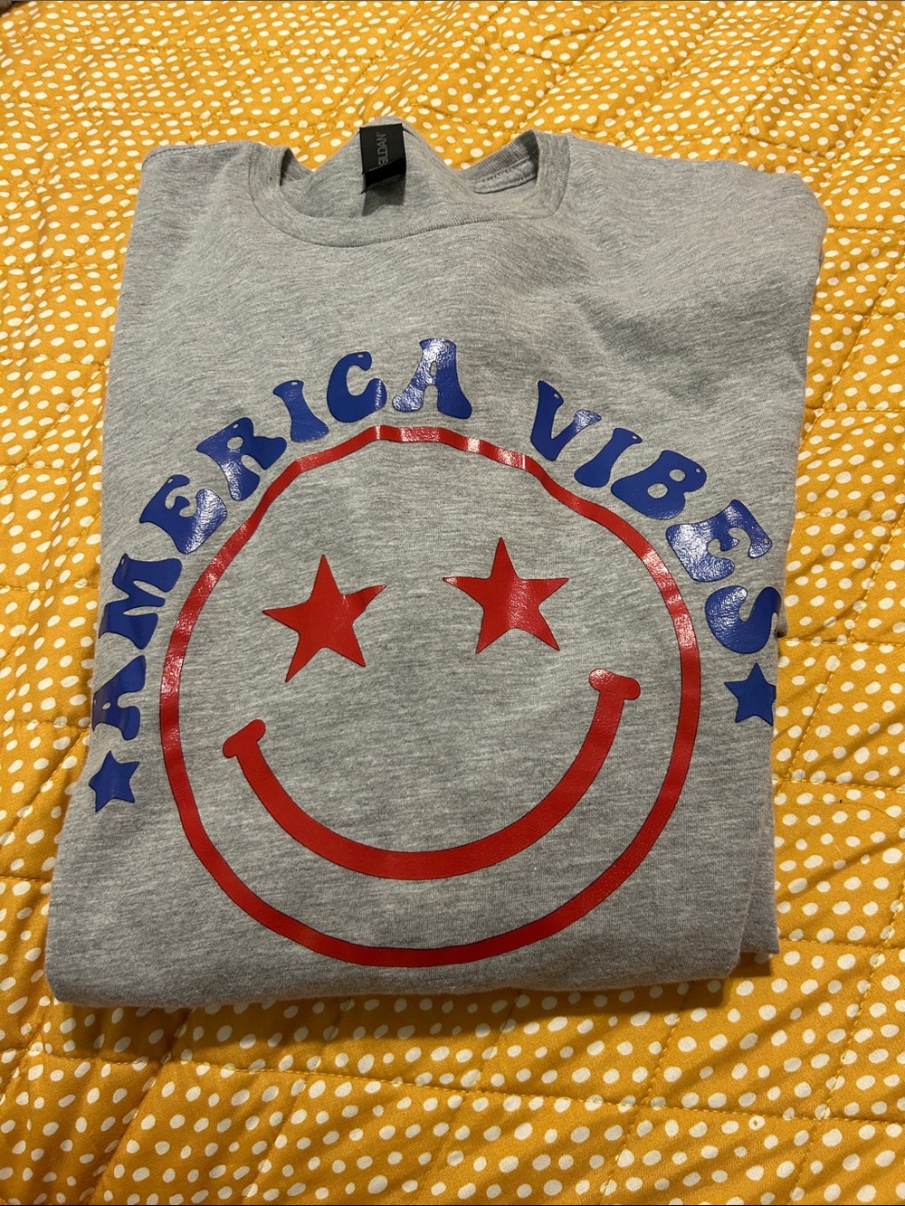 'America Vibes' Gray Tee smiley face with Red & Blue Graphic